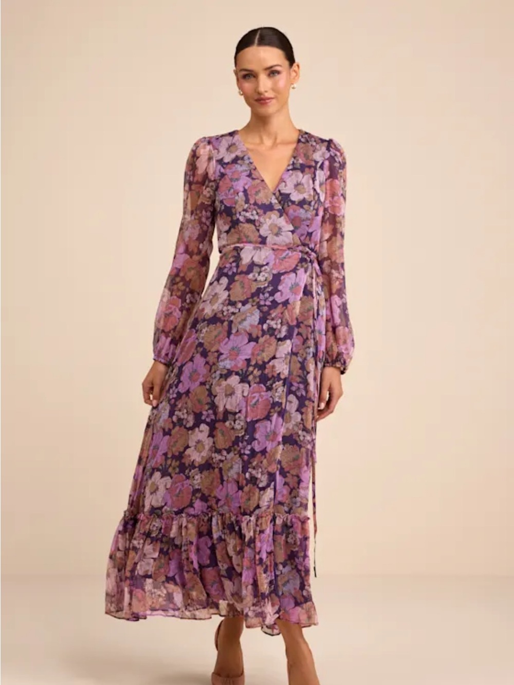 Lulu's Lavender Floral Wrap Maxi Dress